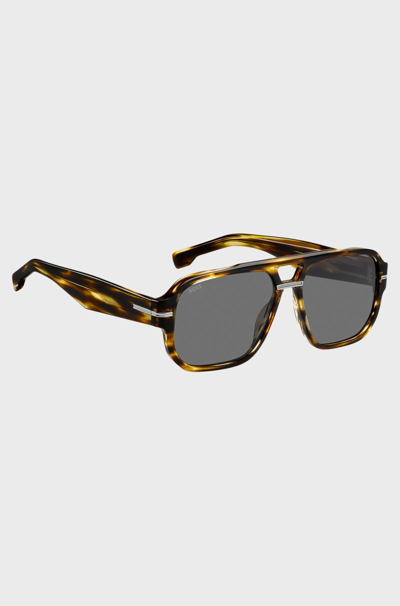 Hugo Boss Gafas de sol de acetato estampado con detalles metálicos plateados Promoción trimestral