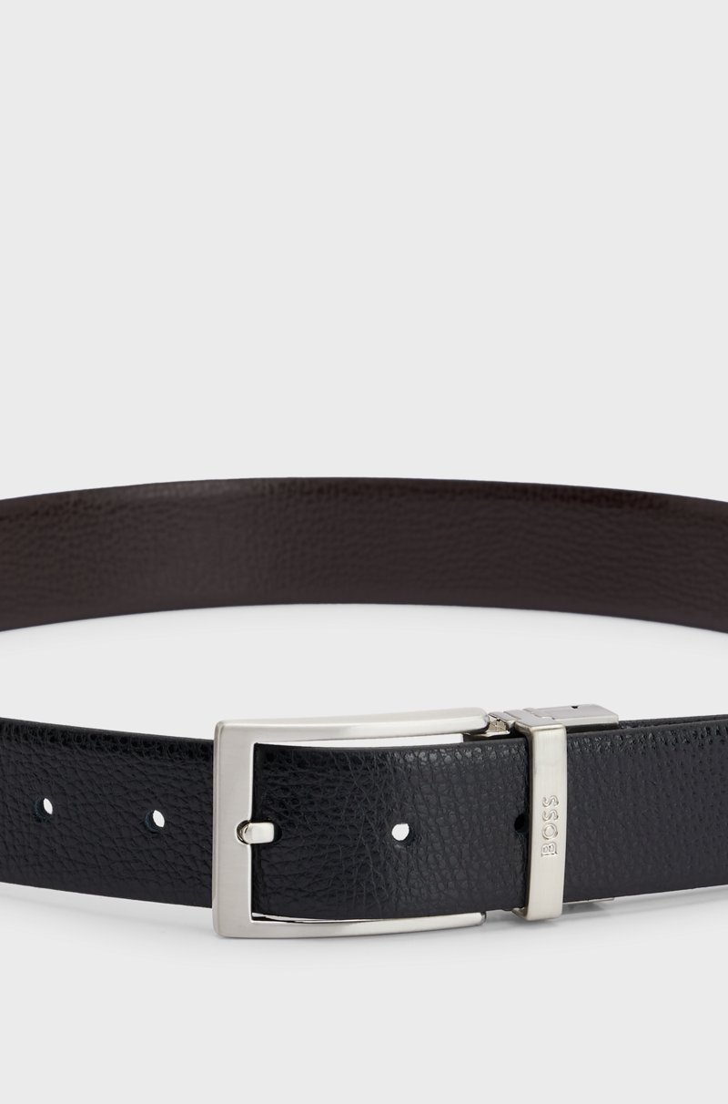 Hugo Boss Cinturón reversible de piel italiana granulada con logo en la trabilla Liquidación