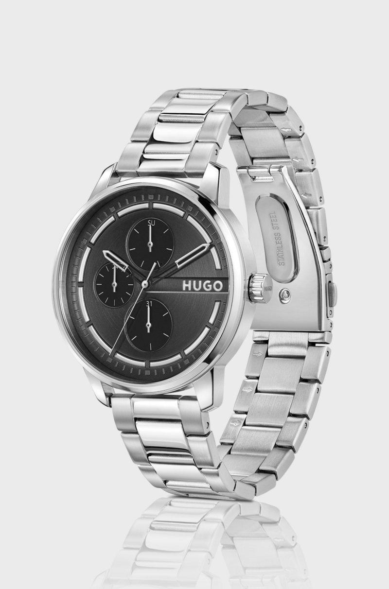 Hugo Boss Reloj de esfera negra con pulsera de eslabones de acero inoxidable Precios de Black Friday