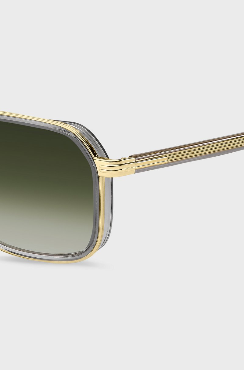 Hugo Boss Gafas de sol con efecto a capas en acero y acetato gris Última moda