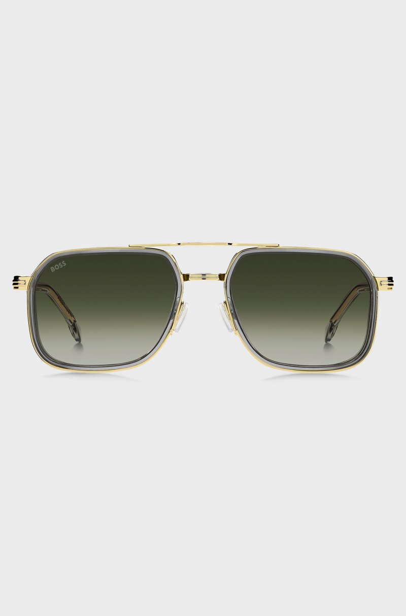 Hugo Boss Gafas de sol con efecto a capas en acero y acetato gris Última moda