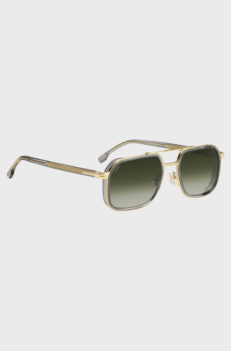 Hugo Boss Gafas de sol con efecto a capas en acero y acetato gris Última moda