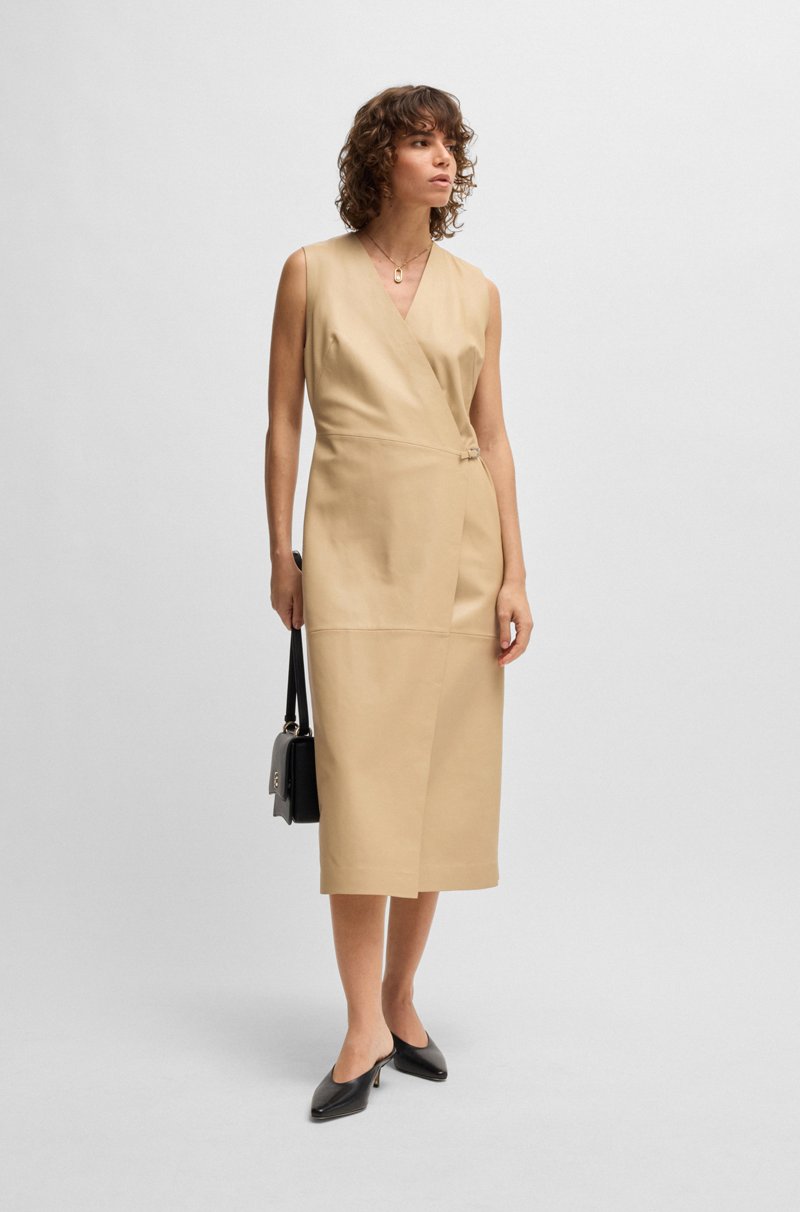 Hugo Boss Vestido recto de piel con parte delantera cruzada Grandes ahorros