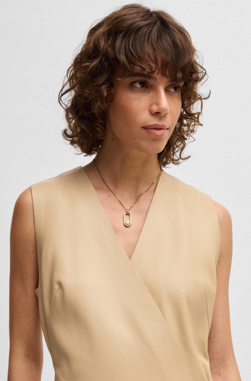 Hugo Boss Vestido recto de piel con parte delantera cruzada Grandes ahorros