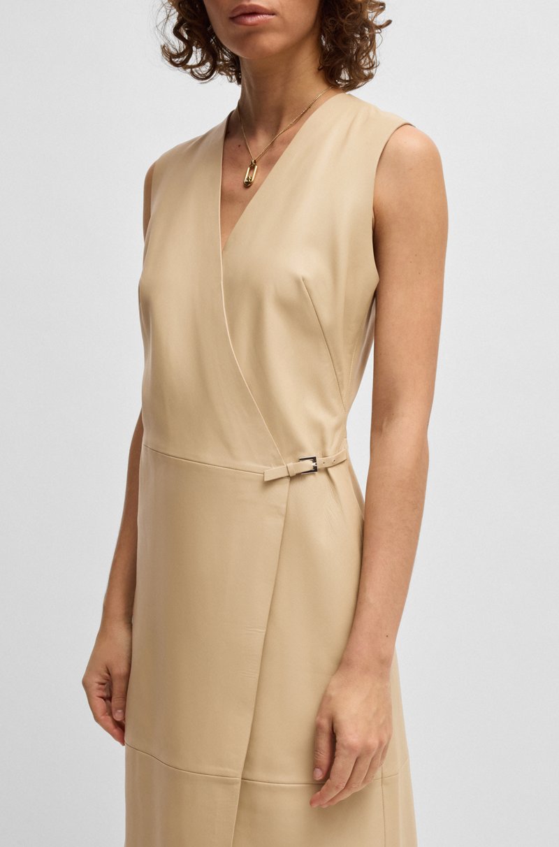 Hugo Boss Vestido recto de piel con parte delantera cruzada Grandes ahorros