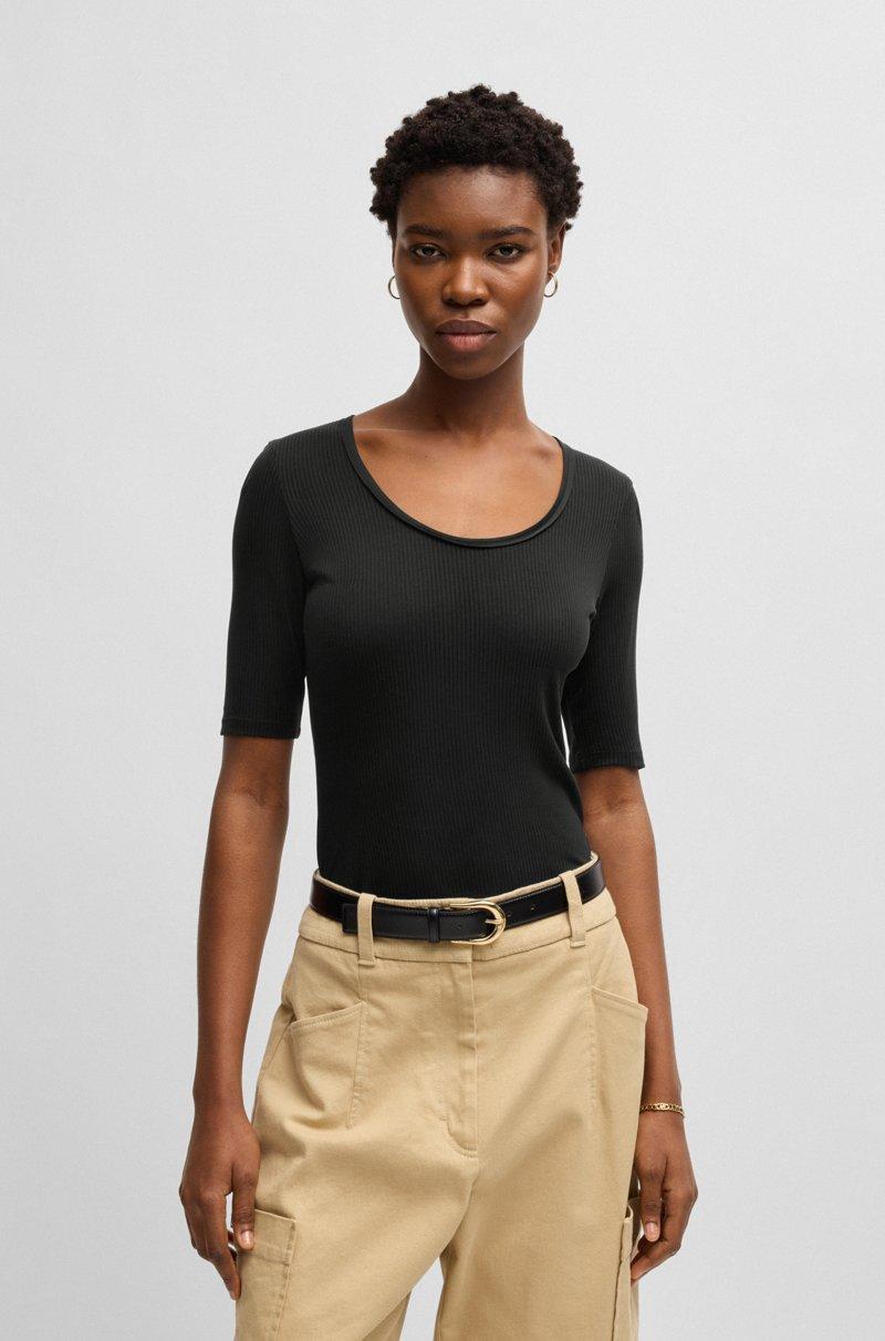 Hugo Boss Camiseta con escote redondeado en tejido elástico acanalado Precio ultrabajo