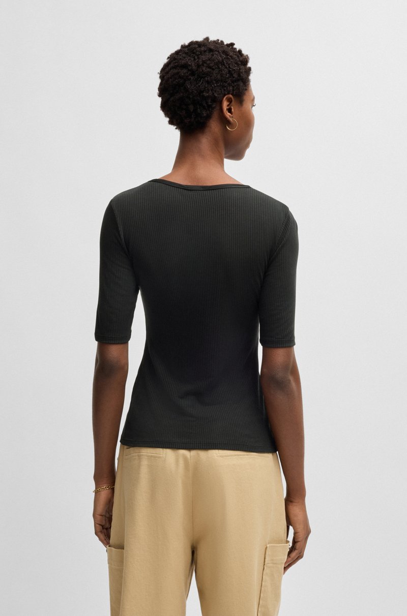 Hugo Boss Camiseta con escote redondeado en tejido elástico acanalado Precio ultrabajo