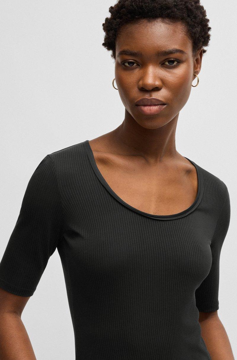 Hugo Boss Camiseta con escote redondeado en tejido elástico acanalado Precio ultrabajo