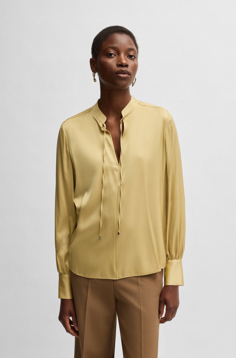 Hugo Boss Blusa relaxed fit en seda elástica con cuello ojo de cerradura