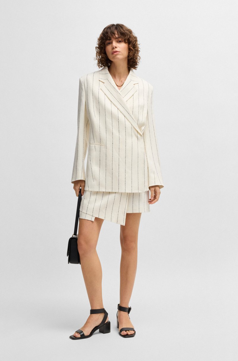 Hugo Boss Chaqueta de traje relaxed fit en bouclé de mezcla de lino a rayas Ofertas