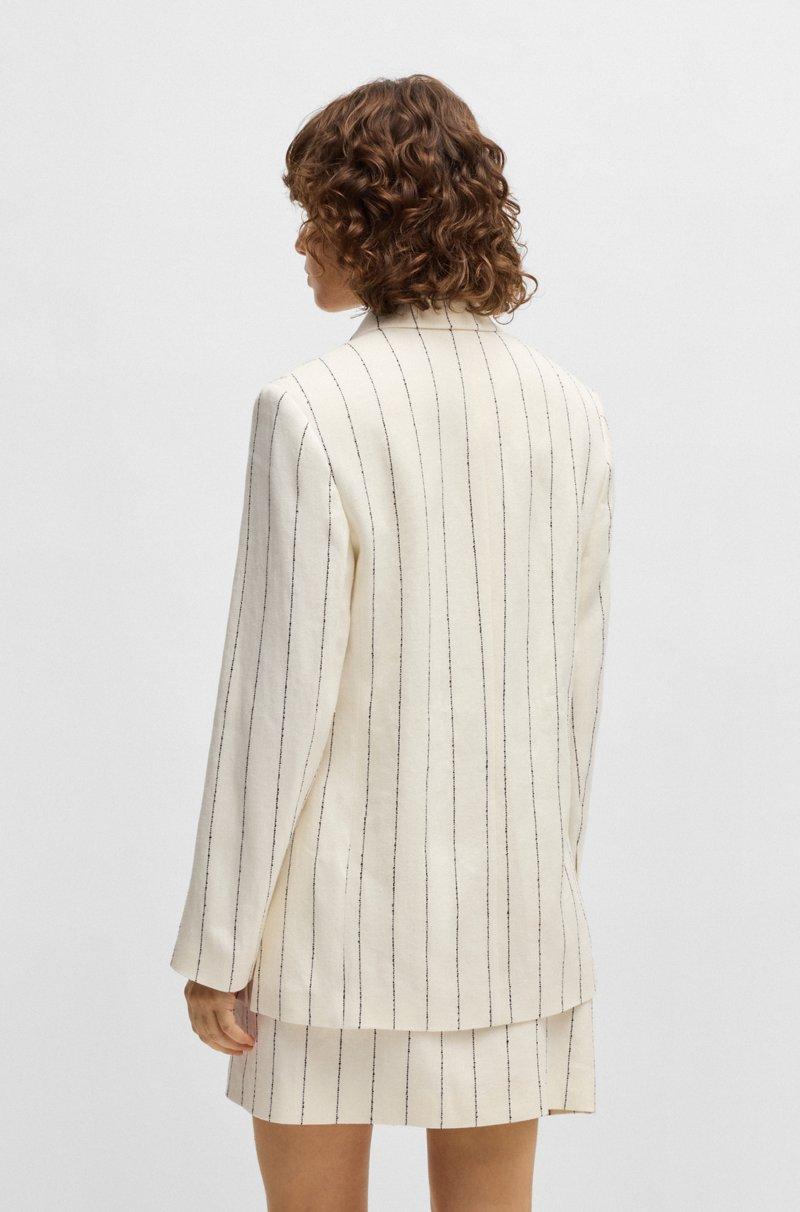 Hugo Boss Chaqueta de traje relaxed fit en bouclé de mezcla de lino a rayas Ofertas