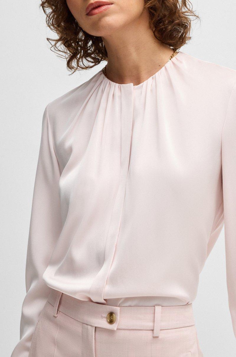 Hugo Boss Blusa sin cuello regular fit en seda con elástico Rebajas de fábrica