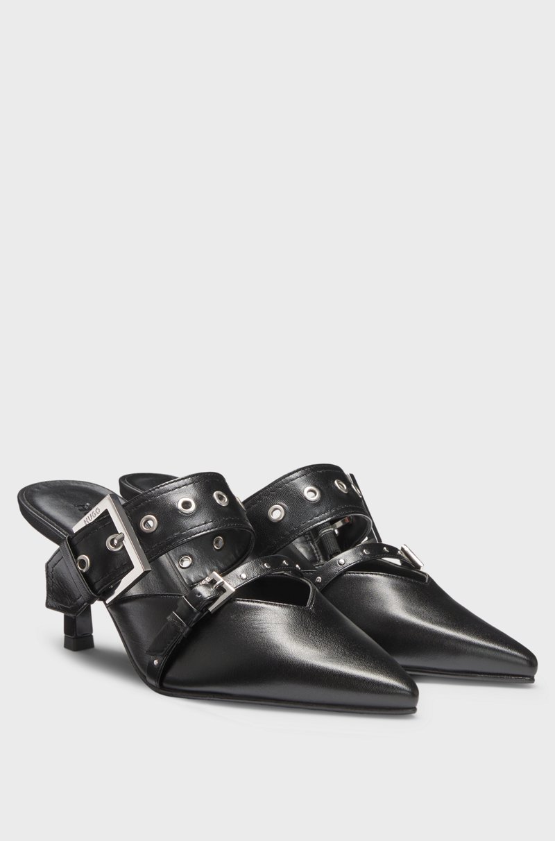 Hugo Boss Mules de piel de napa con dos correas con hebilla Ofertas de temporada