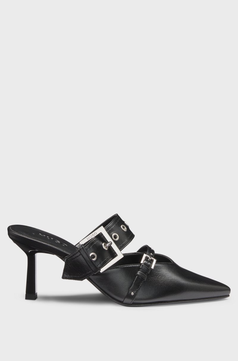 Hugo Boss Mules de piel de napa con dos correas con hebilla Ofertas de temporada