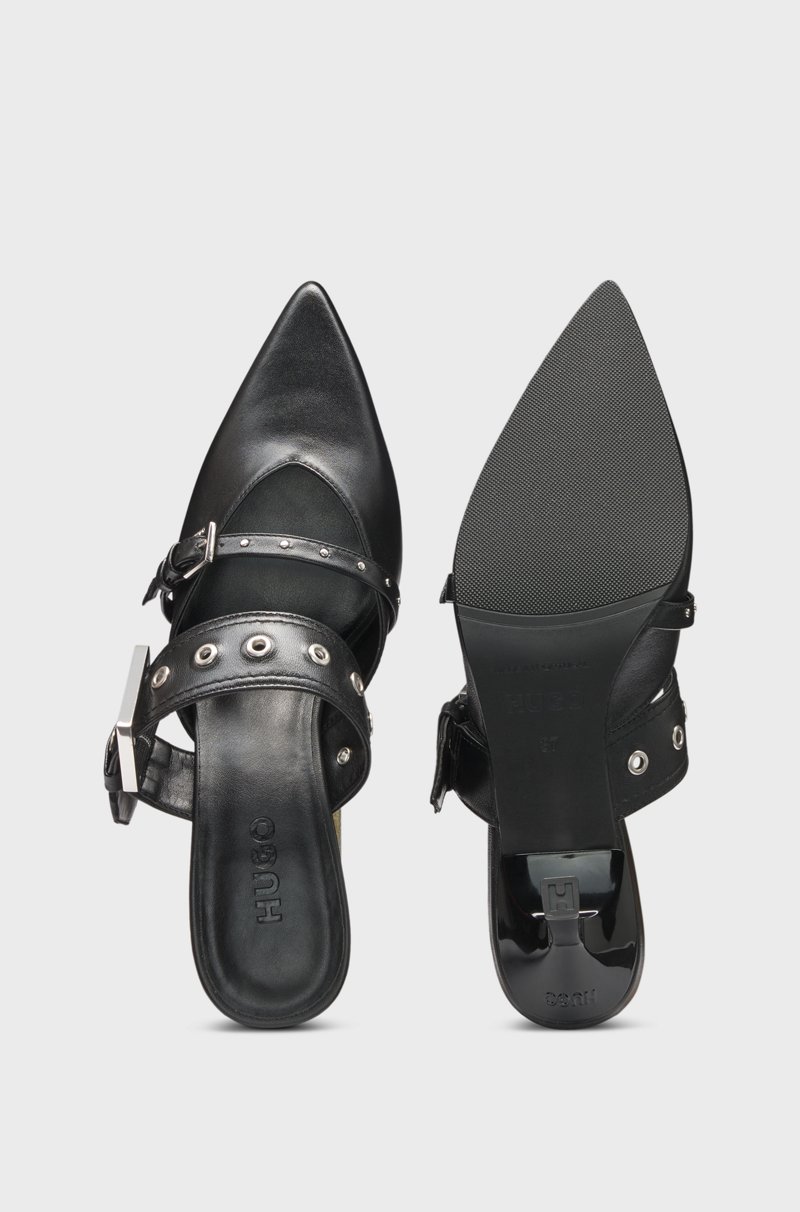 Hugo Boss Mules de piel de napa con dos correas con hebilla Ofertas de temporada