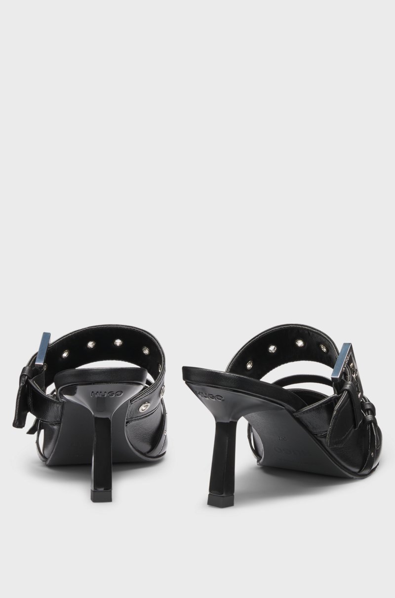 Hugo Boss Mules de piel de napa con dos correas con hebilla Ofertas de temporada
