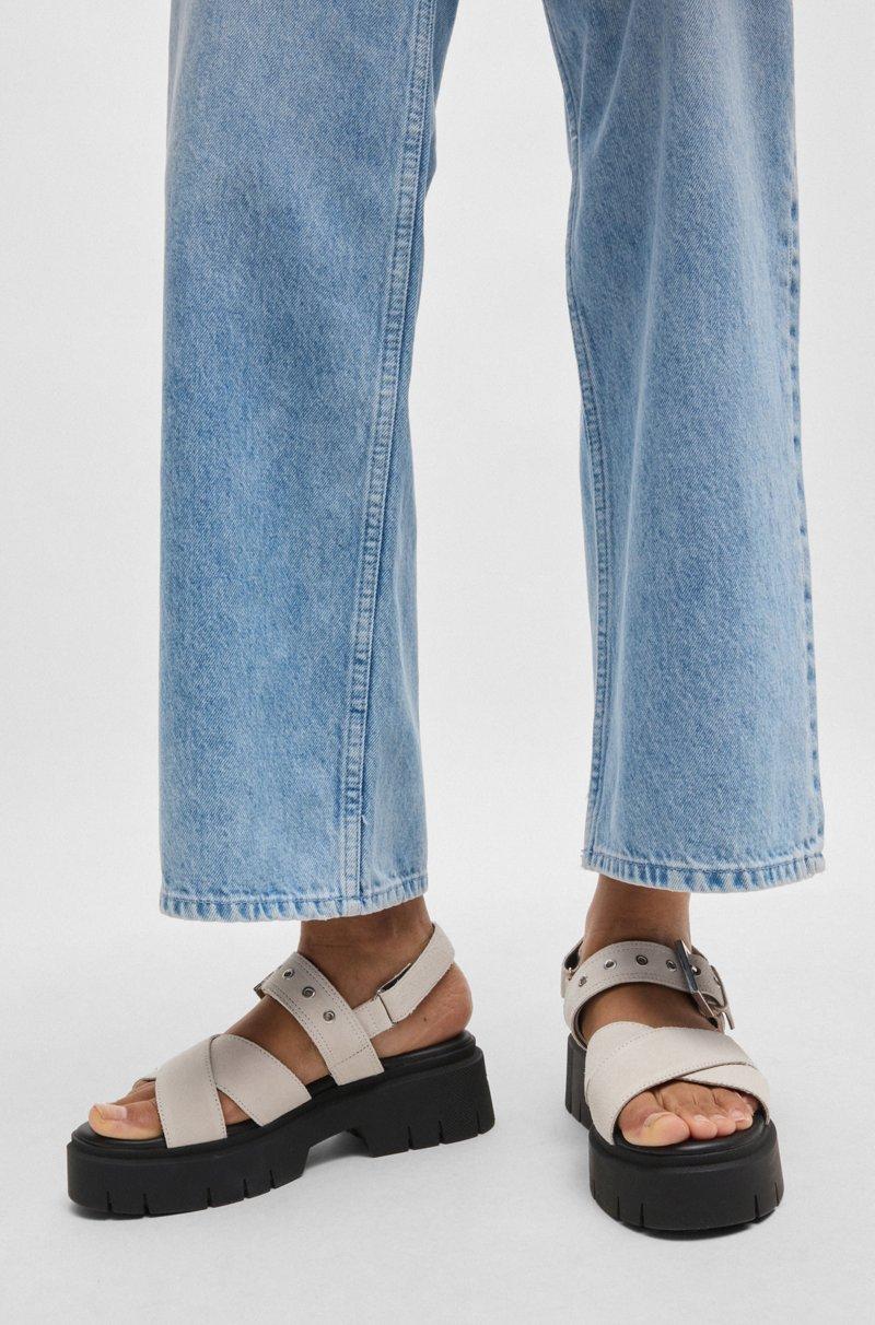 Hugo Boss Sandalias de ante con tira de hebilla y suela gruesa Ofertas especiales