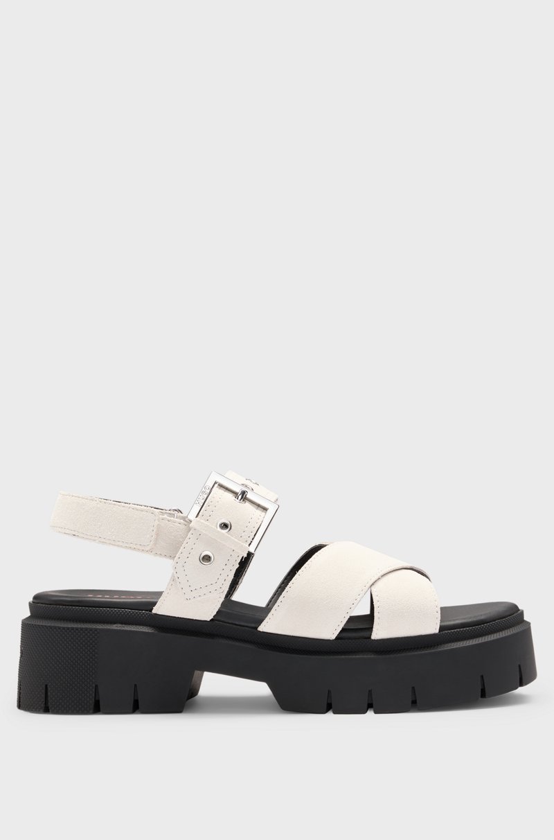 Hugo Boss Sandalias de ante con tira de hebilla y suela gruesa Ofertas especiales