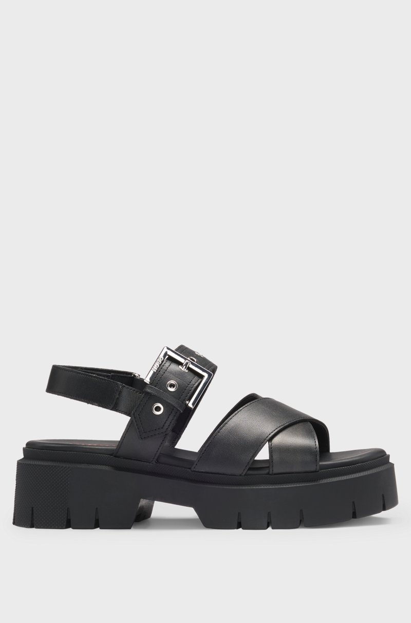 Hugo Boss Sandalias de piel con tira con hebilla y suela gruesa Precio ultrabajo