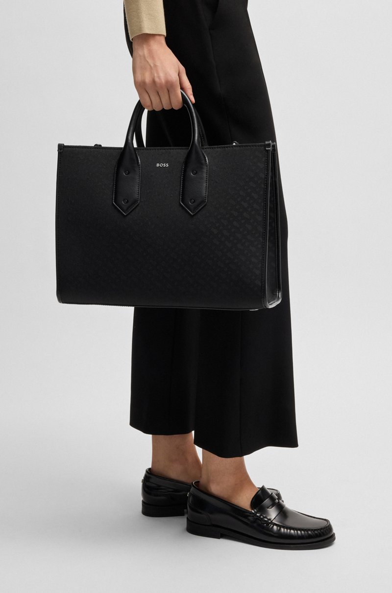 Hugo Boss Bolso tote de sarga con monogramas y ribetes de piel sintética Rebajas