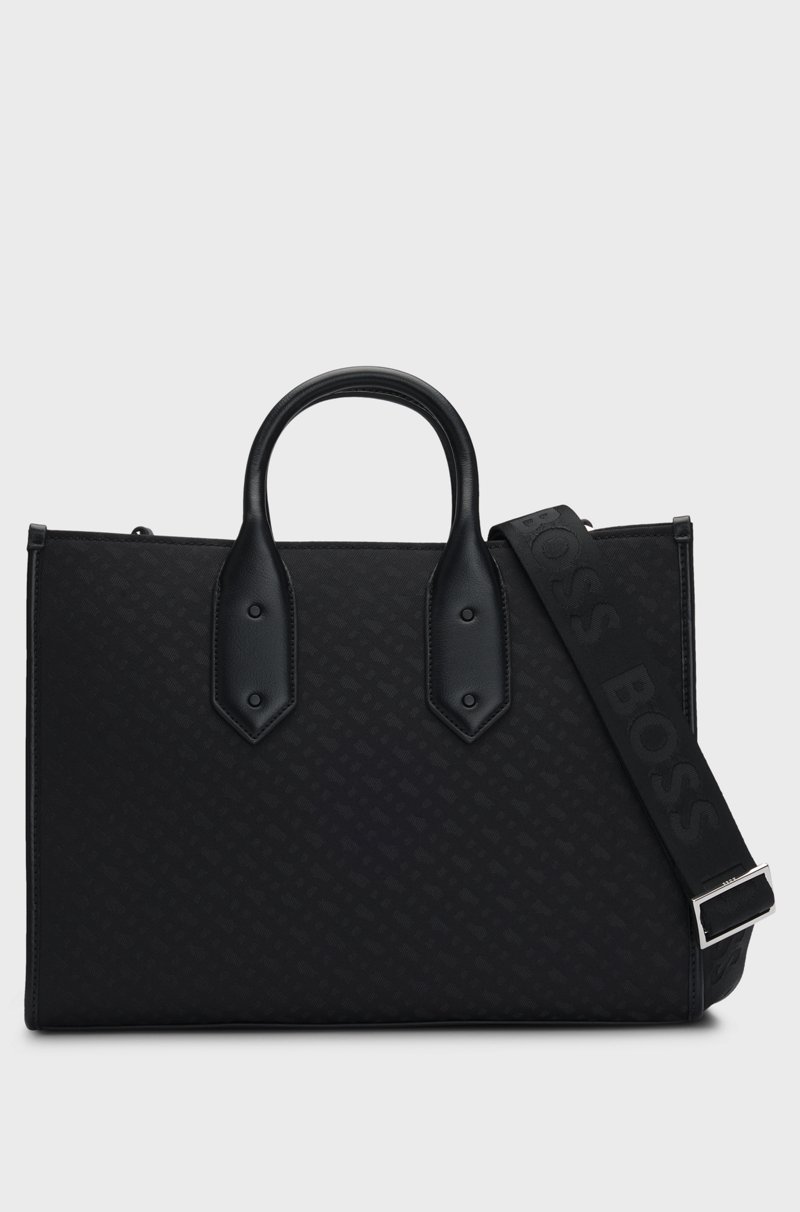 Hugo Boss Bolso tote de sarga con monogramas y ribetes de piel sintética Rebajas