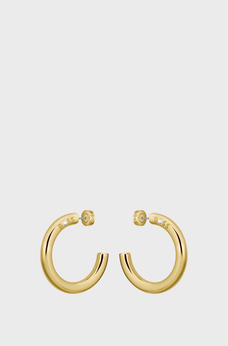 Hugo Boss Pendientes de aro dorados con detalle de logo En oferta