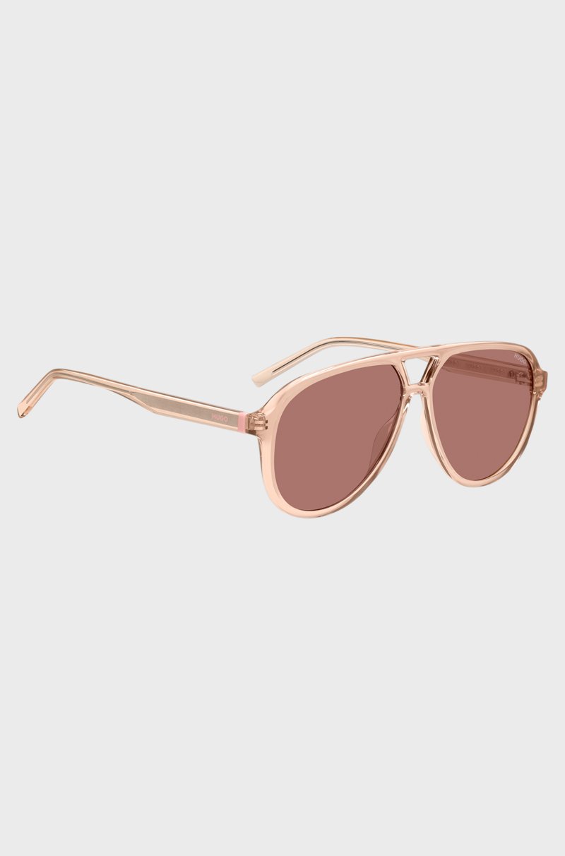 Hugo Boss Gafas de sol con puente doble en acetato color rosa Ventas relámpago