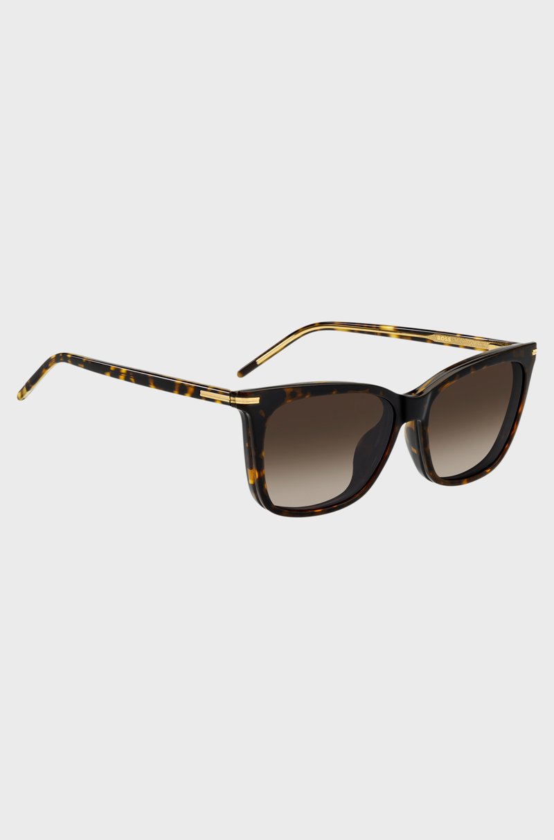 Hugo Boss Montura para gafas graduadas de acetato Habana con lentes oscuras de clip Último día