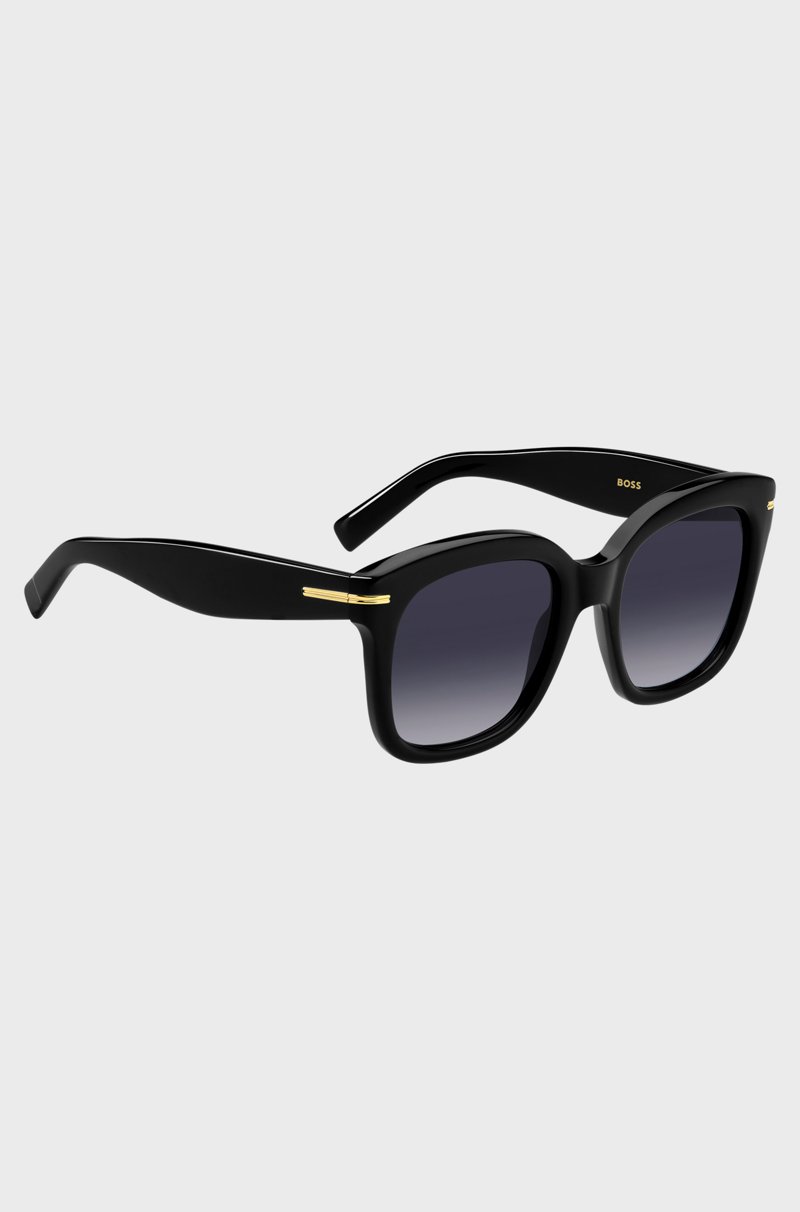 Hugo Boss Gafas de sol de acetato negro con bisagras en tono dorado Precio ultrabajo