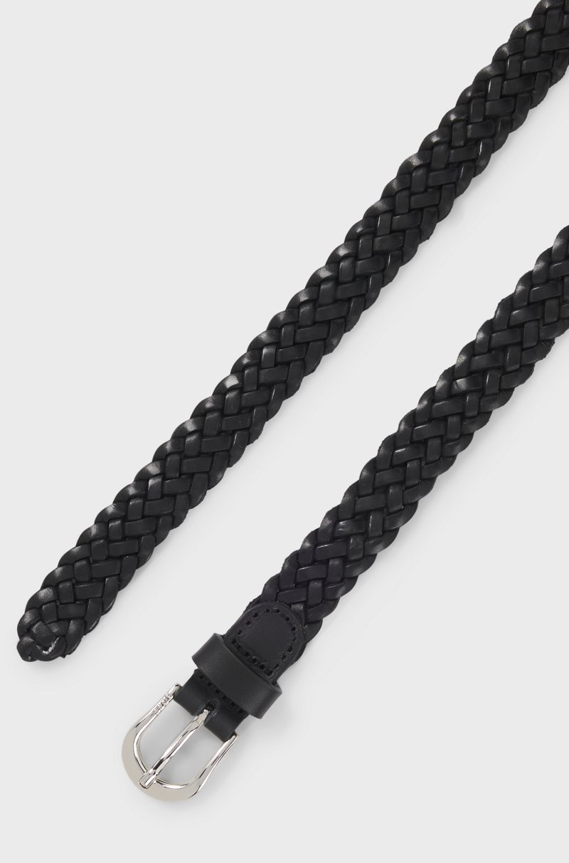 Hugo Boss Cinturón de piel trenzada con hebilla plateada pulida 2025