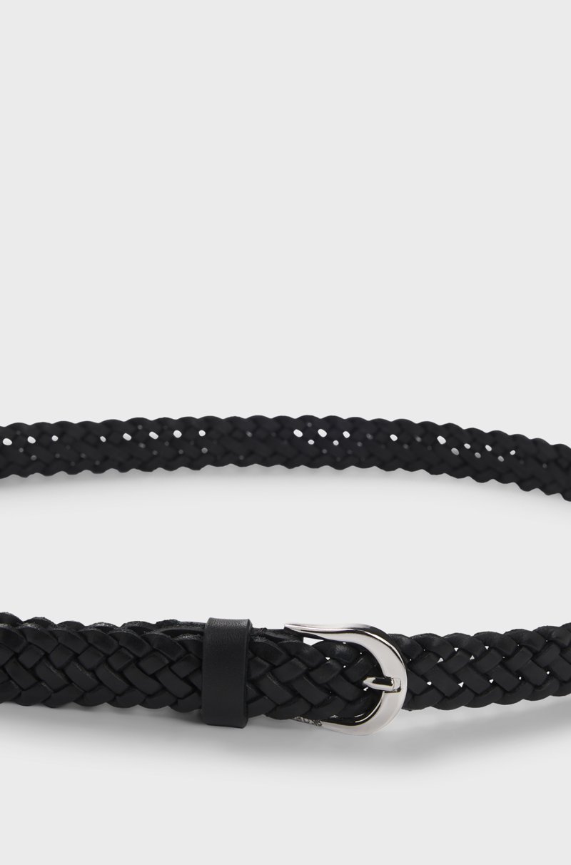 Hugo Boss Cinturón de piel trenzada con hebilla plateada pulida 2025