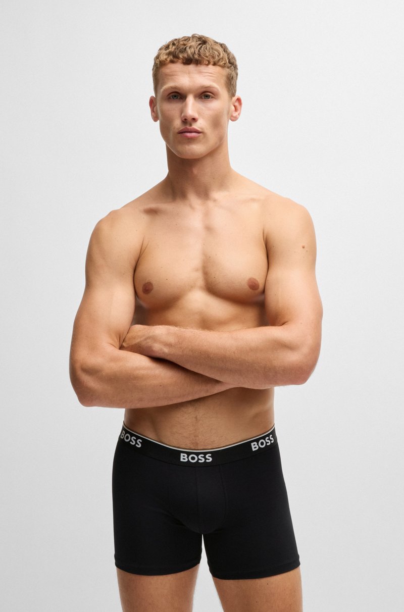 Hugo Boss Paquete de tres calzoncillos bóxer en algodón elástico con logos Outlet