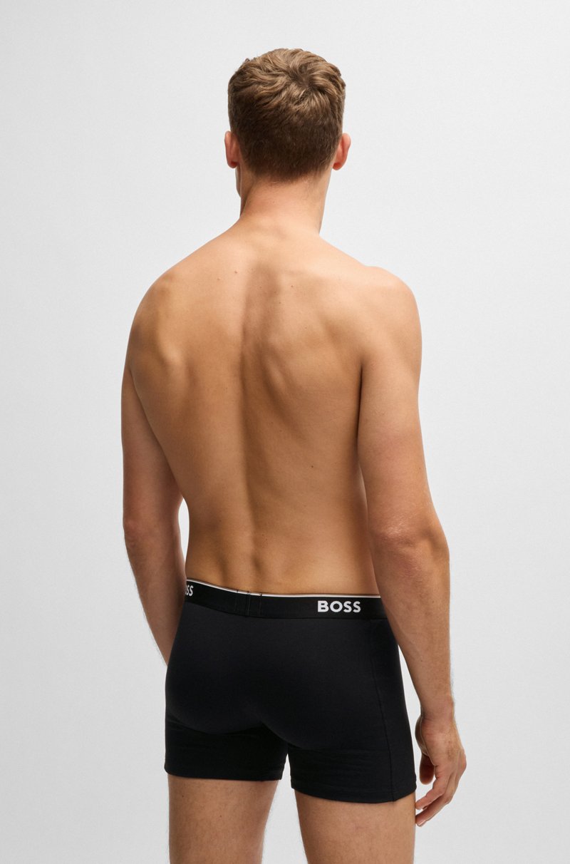 Hugo Boss Paquete de tres calzoncillos bóxer en algodón elástico con logos Outlet