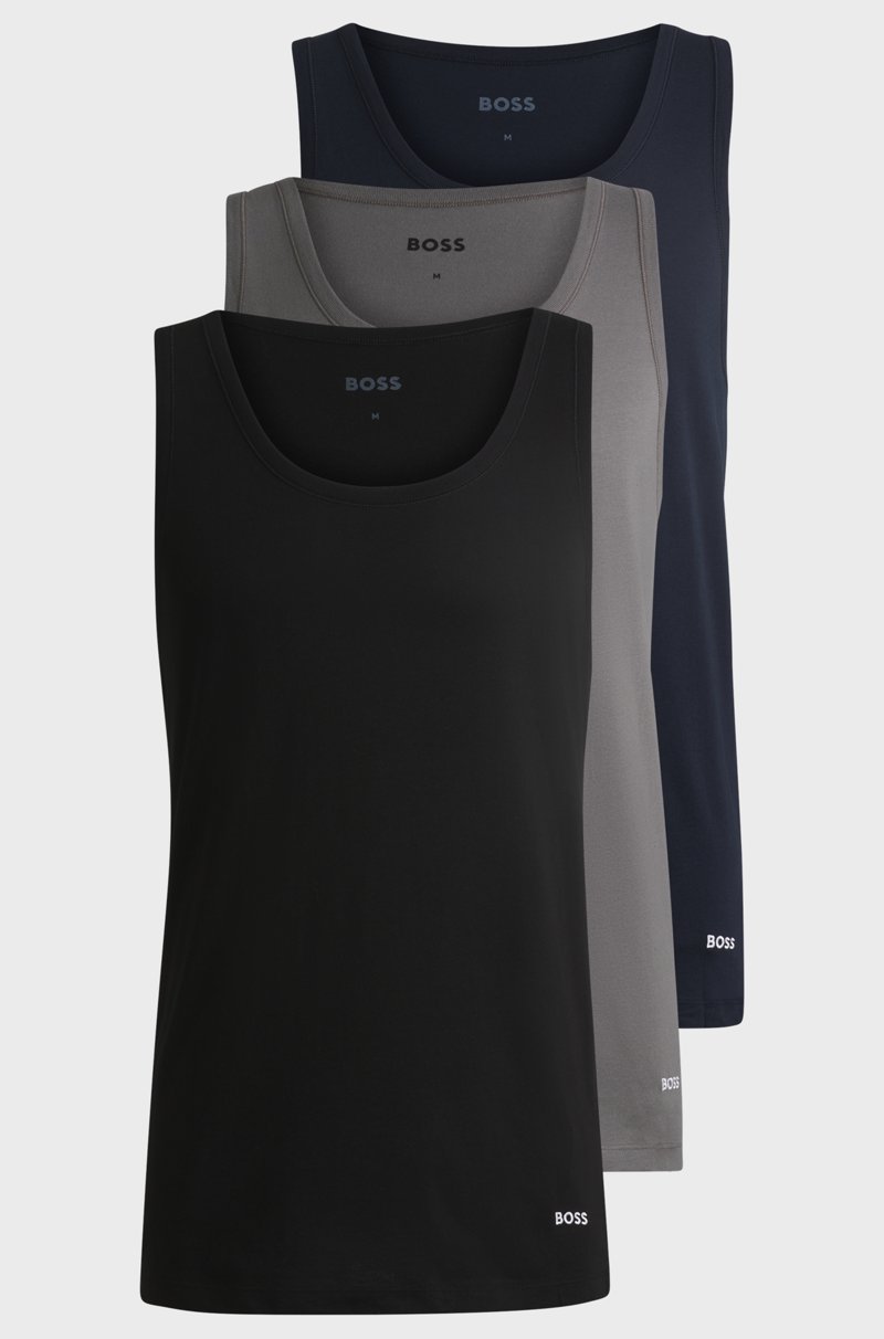 Hugo Boss Paquete de tres camisetas interiores de algodón con logos Venta caliente