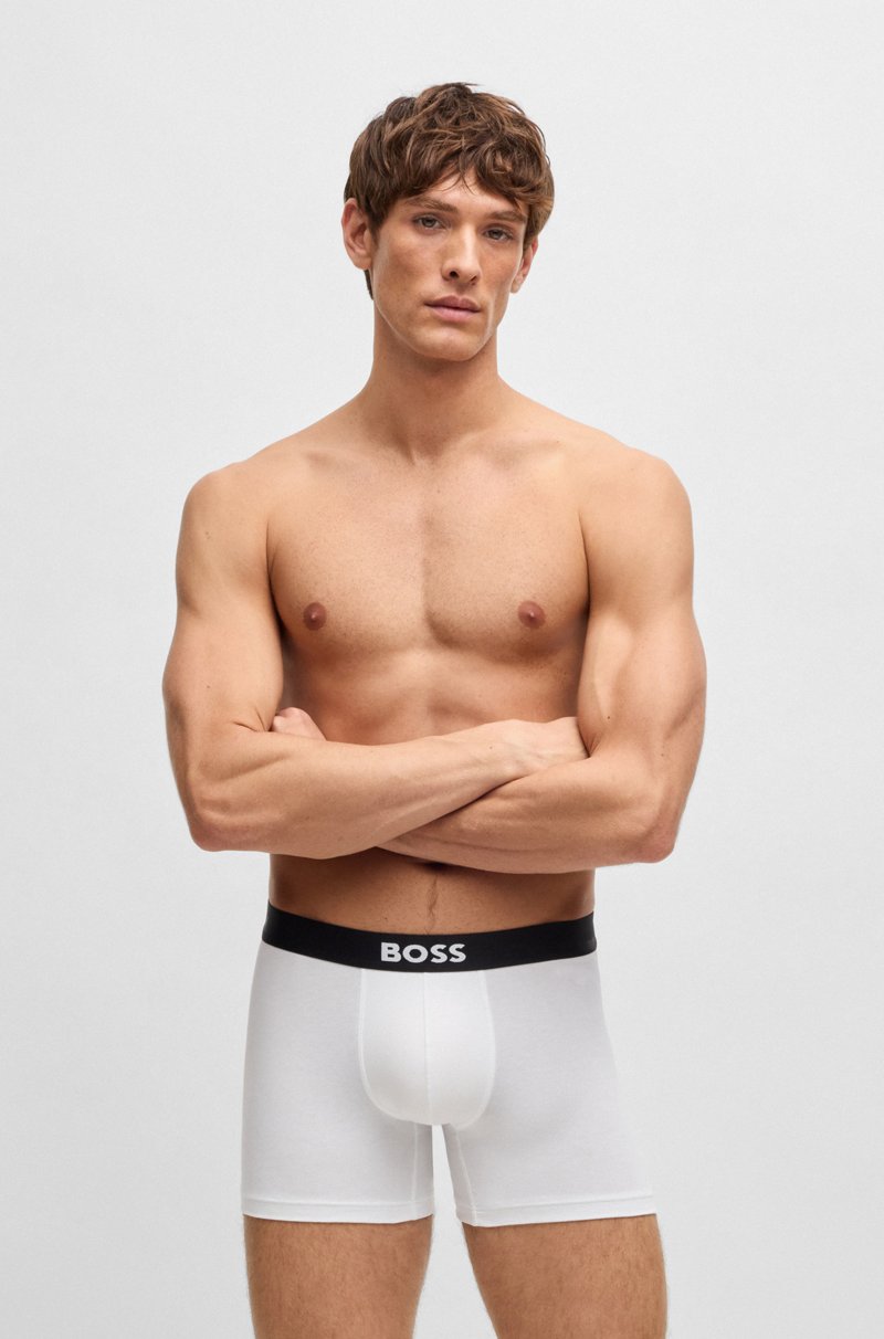 Hugo Boss Paquete de tres calzoncillos bóxer en algodón elástico con logos Rebajas de fábrica