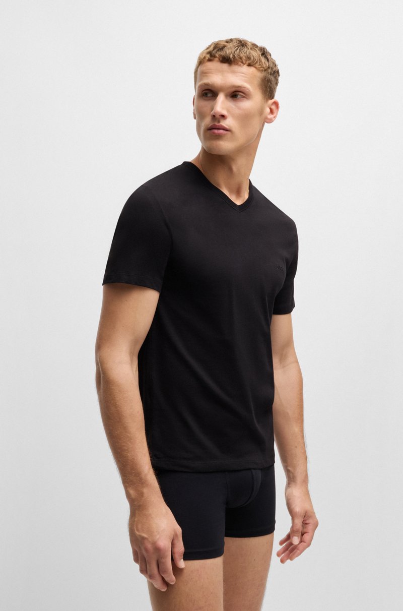 Hugo Boss Paquete de tres camisetas de punto de algodón con cuello en pico Descuento