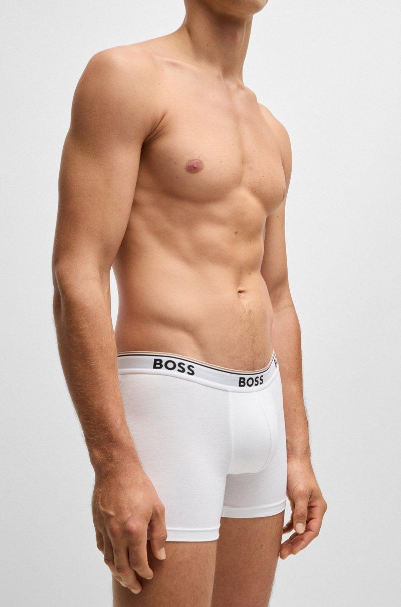 Hugo Boss Paquete de tres calzoncillos bóxer en algodón elástico con logos Liquidación