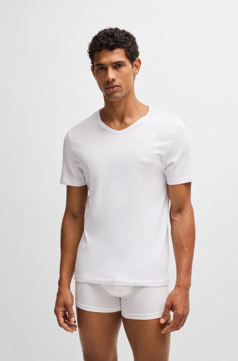 Hugo Boss Paquete de tres camisetas de punto de algodón con cuello en pico Precio de fábrica