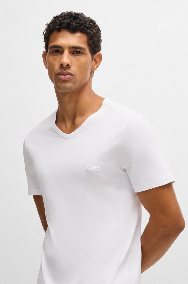 Hugo Boss Paquete de tres camisetas de punto de algodón con cuello en pico Precio de fábrica