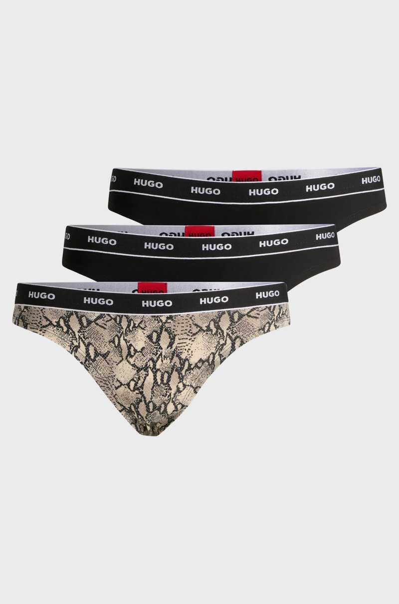 Hugo Boss Paquete de tres tangas en algodón elástico con logos en la cintura Rebajas de fin de temporada