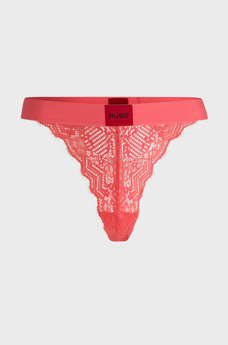 Hugo Boss Tanga de encaje con etiqueta con logo roja Outlet online