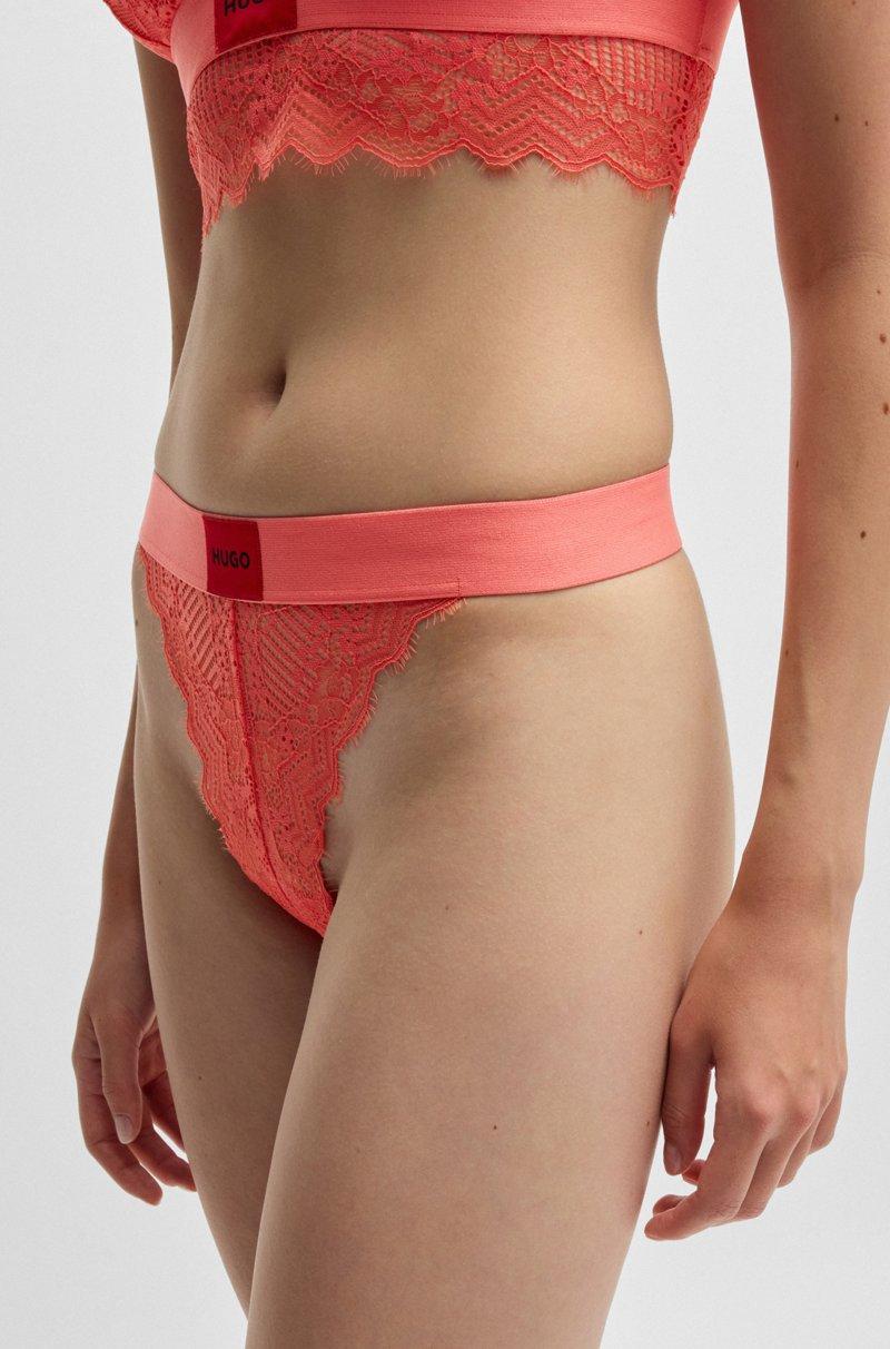 Hugo Boss Tanga de encaje con etiqueta con logo roja Outlet online