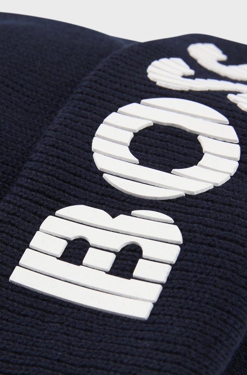 Hugo Boss Gorro de punto de algodón para niños con logo de efecto de goma Promoción por tiempo limitado
