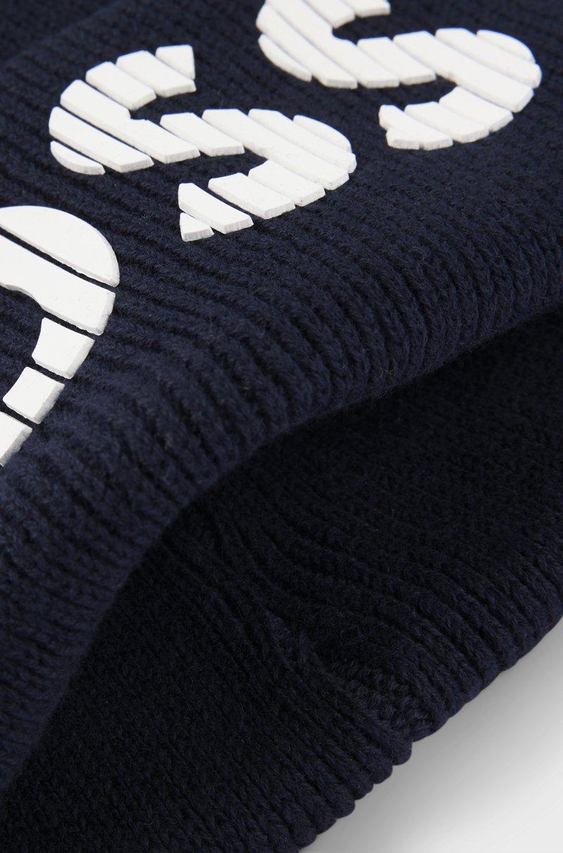 Hugo Boss Gorro de punto de algodón para niños con logo de efecto de goma Promoción por tiempo limitado