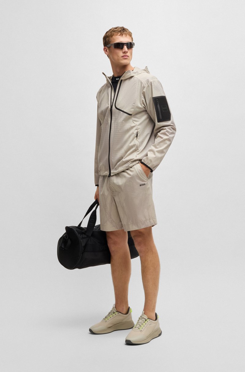 Hugo Boss Chaqueta con capucha de malla laminada activa con estampado integral Ofertas
