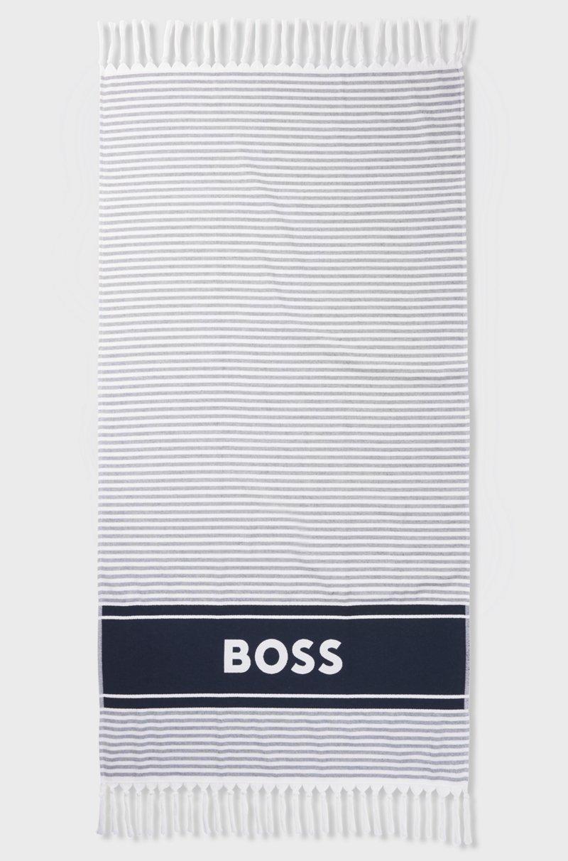 Hugo Boss Toalla de playa de algodón con rayas y logo Tienda