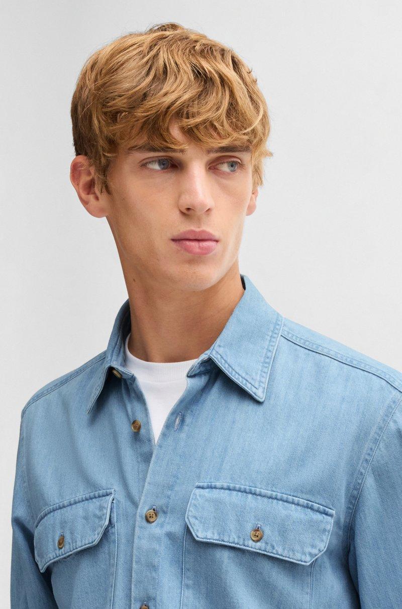 Hugo Boss Camisa regular fit en denim de algodón azul Rebajas top