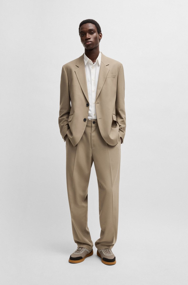 Hugo Boss Pantalones de corte moderno en sarga elástica con raya delantera Precio de fábrica