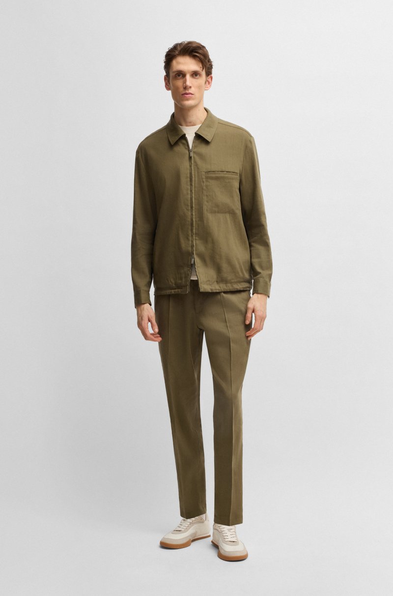 Hugo Boss Sobrecamisa relaxed fit con cremallera en mezcla de lino Ofertas de temporada