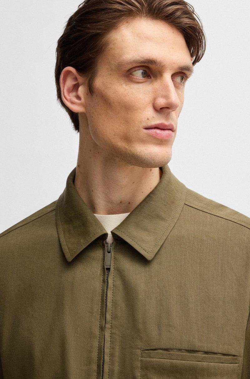 Hugo Boss Sobrecamisa relaxed fit con cremallera en mezcla de lino Ofertas de temporada